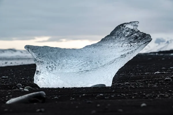 Close-up of a stranded iceberg on the black sand of Breidamerkursandur or Diamond Beach, Iceland, Vestri-Fellsfjara, Vatnajokull National Park, Iceland