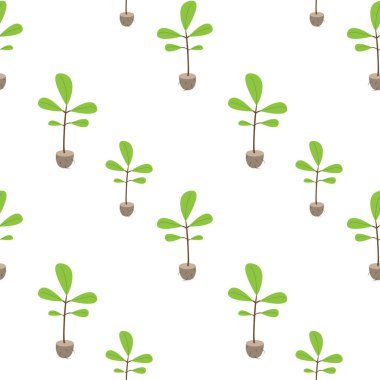 Kökleri ve toprağı olan yeşil bir ağaç fidanı. Toprağa ekilecek genç yeşil bitki. Beyaz arka planda dikişsiz maddeler ekiliyor. Vektör dokusu