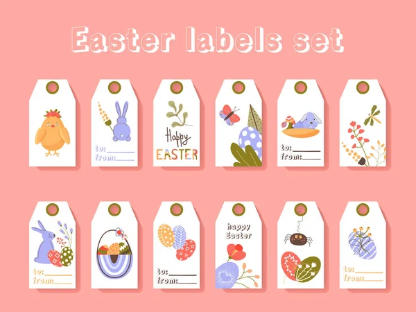 Pasqua Etichette Regalo Auguri Tag Collezione Con Coniglietto Carino Uova Illustrazione Stock