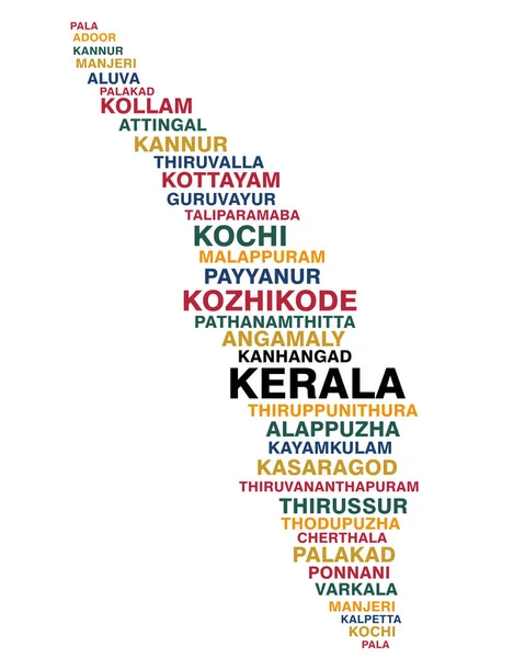 Kerala Mapa Feito Com Nomes Cidades Kerala Palavra Nuvem Vetor — Vetor de Stock
