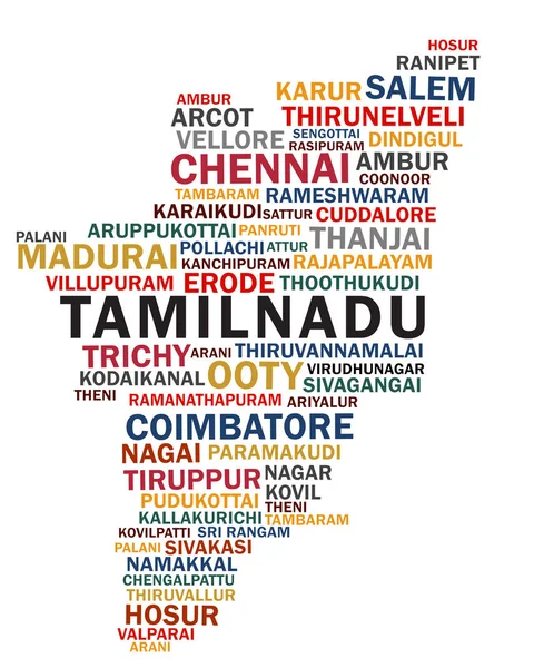Mapa Tamilnadu Formado Con Las Ciudades Tamilnadu Nube Mundial — Vector de stock