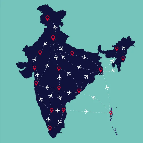 Ruta Aérea India India Ilustración Vectorial Mapa — Vector de stock