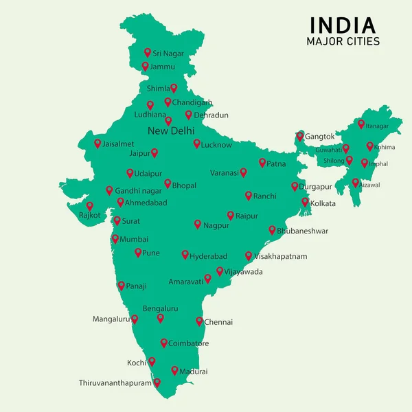 Las Principales Ciudades India Mapa Indio Vector Ilustración — Vector de stock