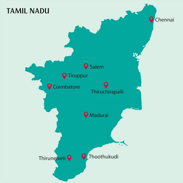 Cidades Metropolitanas Indian State Tamilnadu Situado Ilustração Vetor Tamilnadu Mapa — Vetor de Stock