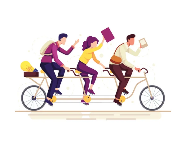 Ilustrasi Vektor Kerja Tim Para Pebisnis Mengendarai Sepeda Orang Orang - Stok Vektor