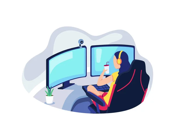 Online Streaming Concept Illustrations Female Streaming Creator Content Home Vector — Stock Vector