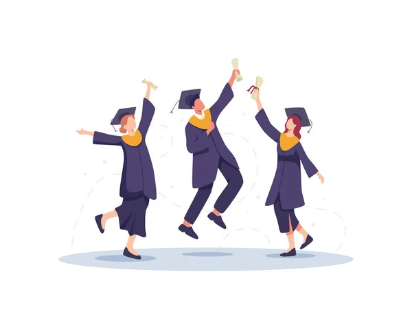Happy Graduated Students Concept Illustration Cheerful Graduates People Academic Cap — Stock Vector