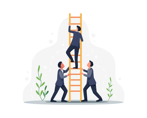 Vector Illustration Teamwork Business Concept Group Employees Climbing Together Supporting — Stok Vektör