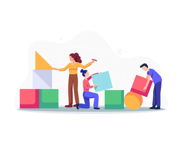 Vector Illustration Teamwork Business Concept People Arrange Abstract Geometric Shapes — Vettoriale Stock