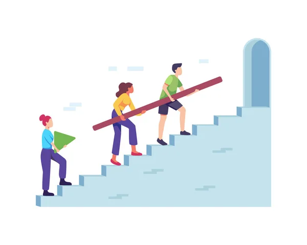 Vector Illustration Teamwork Business Concept Team Business People Climbing Stairs — Archivo Imágenes Vectoriales