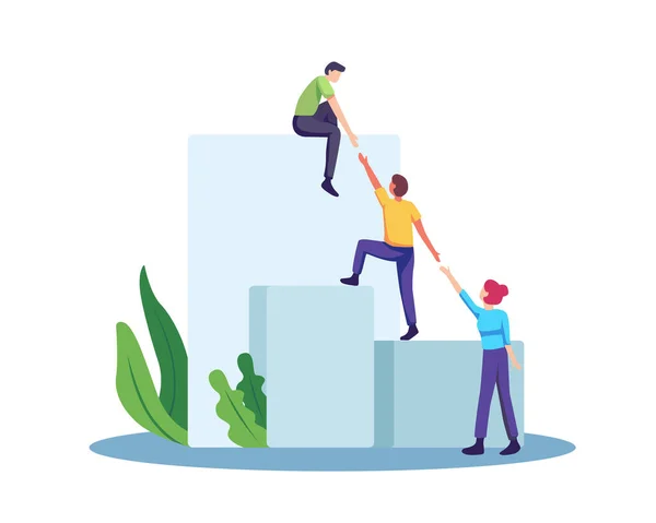 Vector Illustration Teamwork Business Concept Group Employees Climbing Together Supporting — Archivo Imágenes Vectoriales