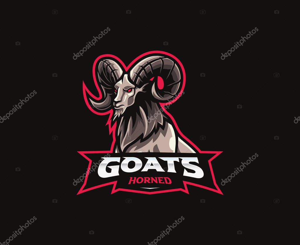 Goat mascot logo design. Horned wild goat vector illustration. Logo illustration for mascot or symbol and identity, emblem sports or e-sports gaming team