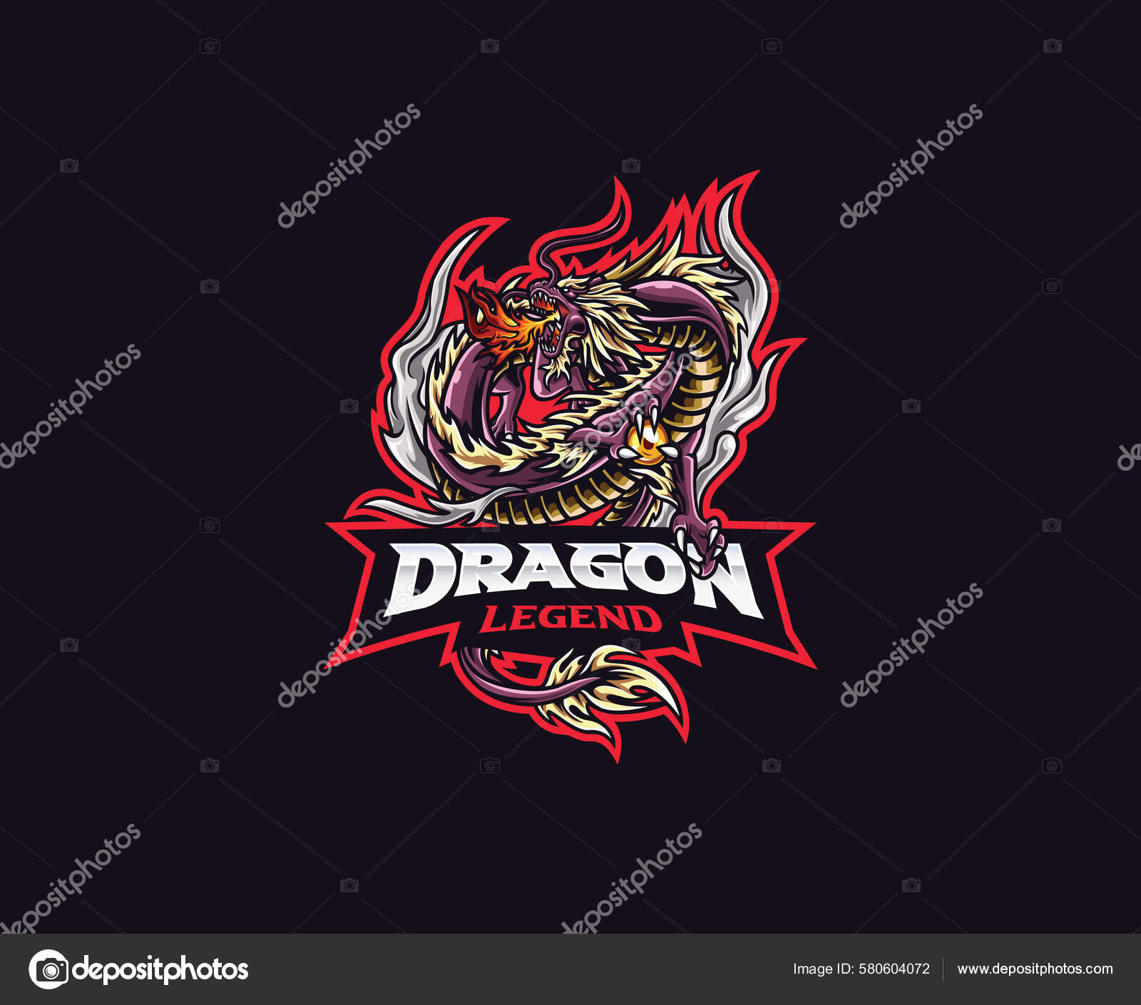 dragon e sports logo gaming mascot, flame fire Stock Vector