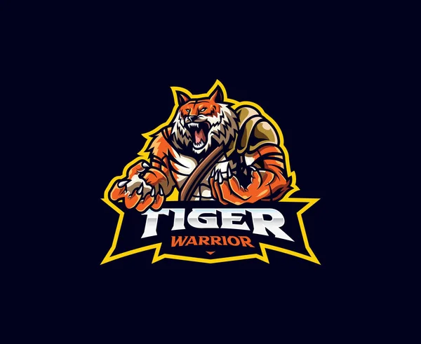 Tiger Guerriero Disegno Logo Della Mascotte Illustrazione Vettoriale Guerriero Tigre — Vettoriale Stock