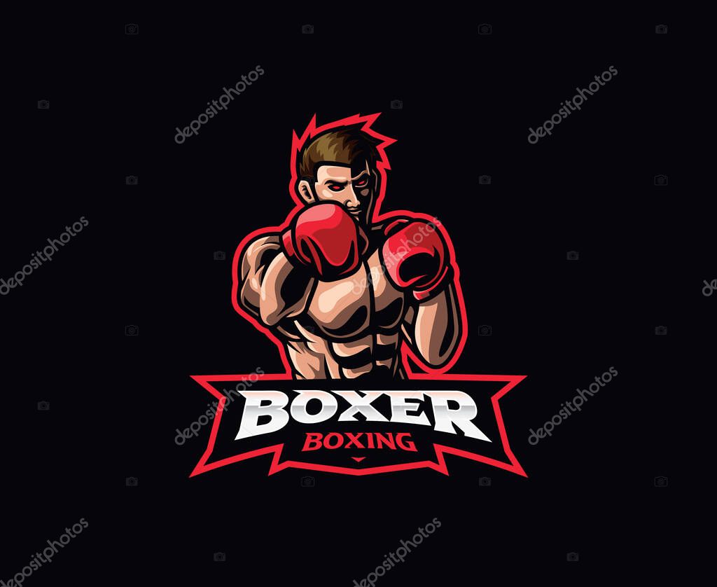 Boxer mascot logo design. Fighters boxing club vector illustration. Logo illustration for mascot or symbol and identity, emblem sports or e-sports gaming team