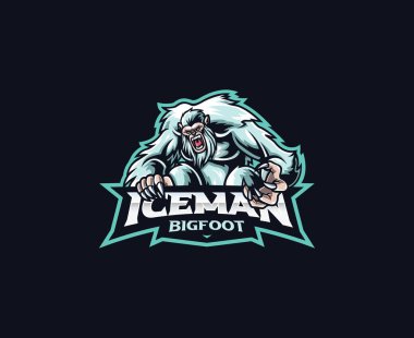 Yeti maskot logosu tasarımı. Kocaayak vektör çizimi. Maskot, sembol ve kimlik logosu, amblem sporları veya e-spor oyun takımı