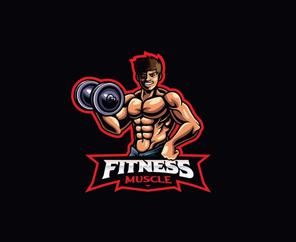 Design Des Fitness Maskottchens Logo Der Mensch Hebt Eine Langhantelvektorillustration — Stockvektor