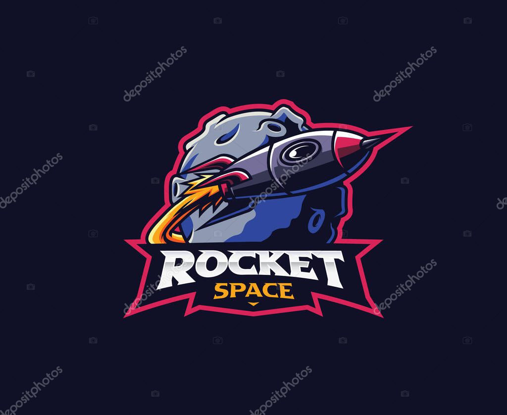 Rocket space mascot logo design. Space rocket launch vector illustration. Logo illustration for mascot or symbol and identity, emblem sports or e-sports gaming team