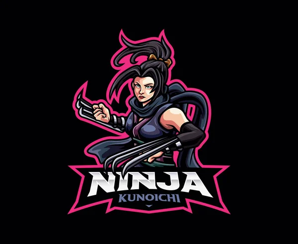 Female Ninja Mascot Logo Design Vector Illustration Ninja Using Hand — Διανυσματικό Αρχείο