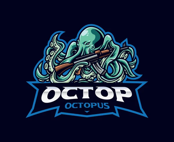 Octopus Mascot Logo Design Vector Illustration Octopus Gun Logo Illustration — 스톡 벡터