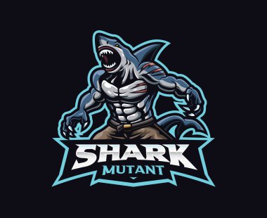 Angry shark mascot logo design. Shark vector illustration. Logo illustration for mascot or symbol and identity, emblem sports or e-sports gaming team