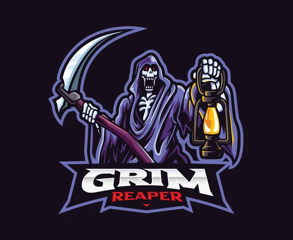 Grim Reaper Mascot Logo Design Vector Illustration Reaper Lantern Logo — Stockový vektor