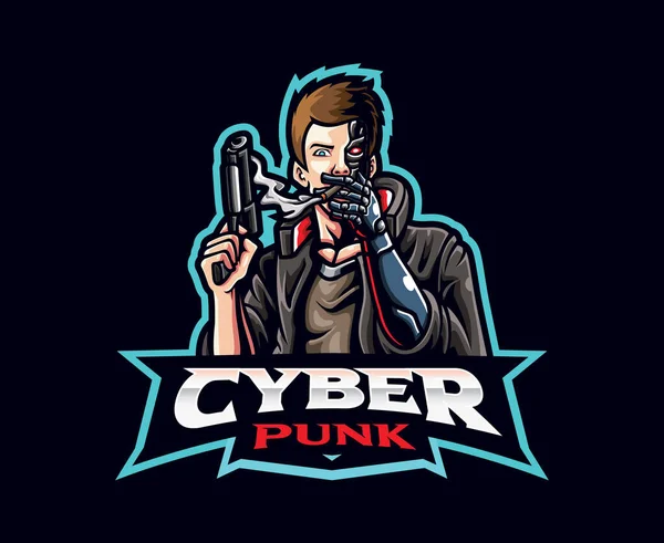 Cyberpunk Mascot Logo Design Humanoid Cyborg Vector Illustration Logo Illustration — Stok Vektör