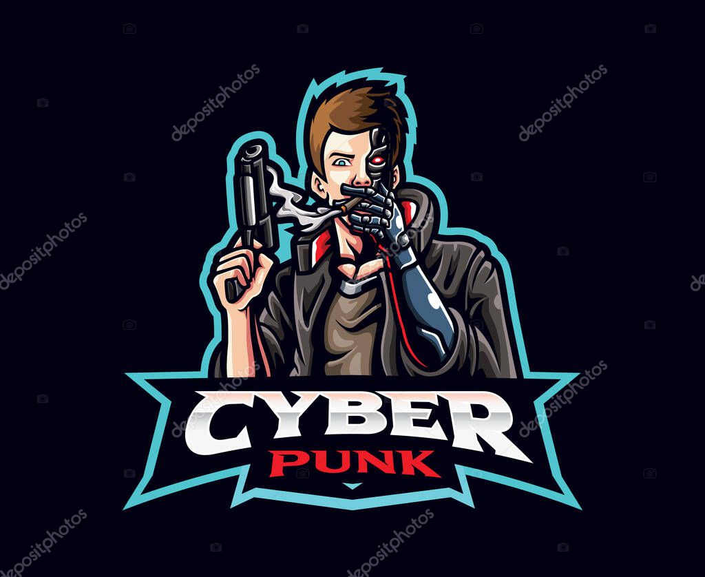Cyberpunk mascot logo design. Humanoid cyborg vector illustration. Logo illustration for mascot or symbol and identity, emblem sports or e-sports gaming team