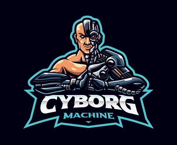 Cyborg Mascot Logo Design Humanoid Cyborg Vector Illustration Logo Illustration —  Vetores de Stock