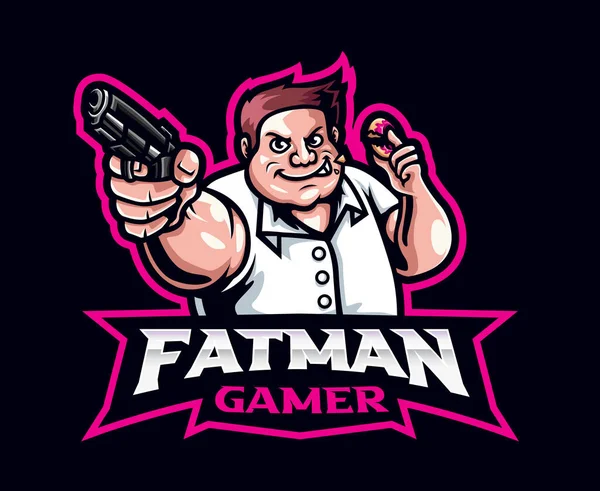Fat Man Mascot Logo Design Vector Illustration Fat Man Gun — Wektor stockowy