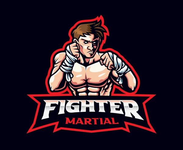 Fighter Mascot Logo Design Vector Illustration Mix Martial Art Fighter —  Vetores de Stock