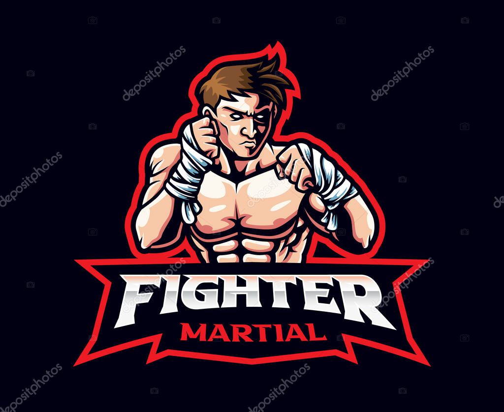 Fighter mascot logo design. Vector illustration mix martial art fighter. Logo illustration for mascot or symbol and identity, emblem sports or e-sports gaming team