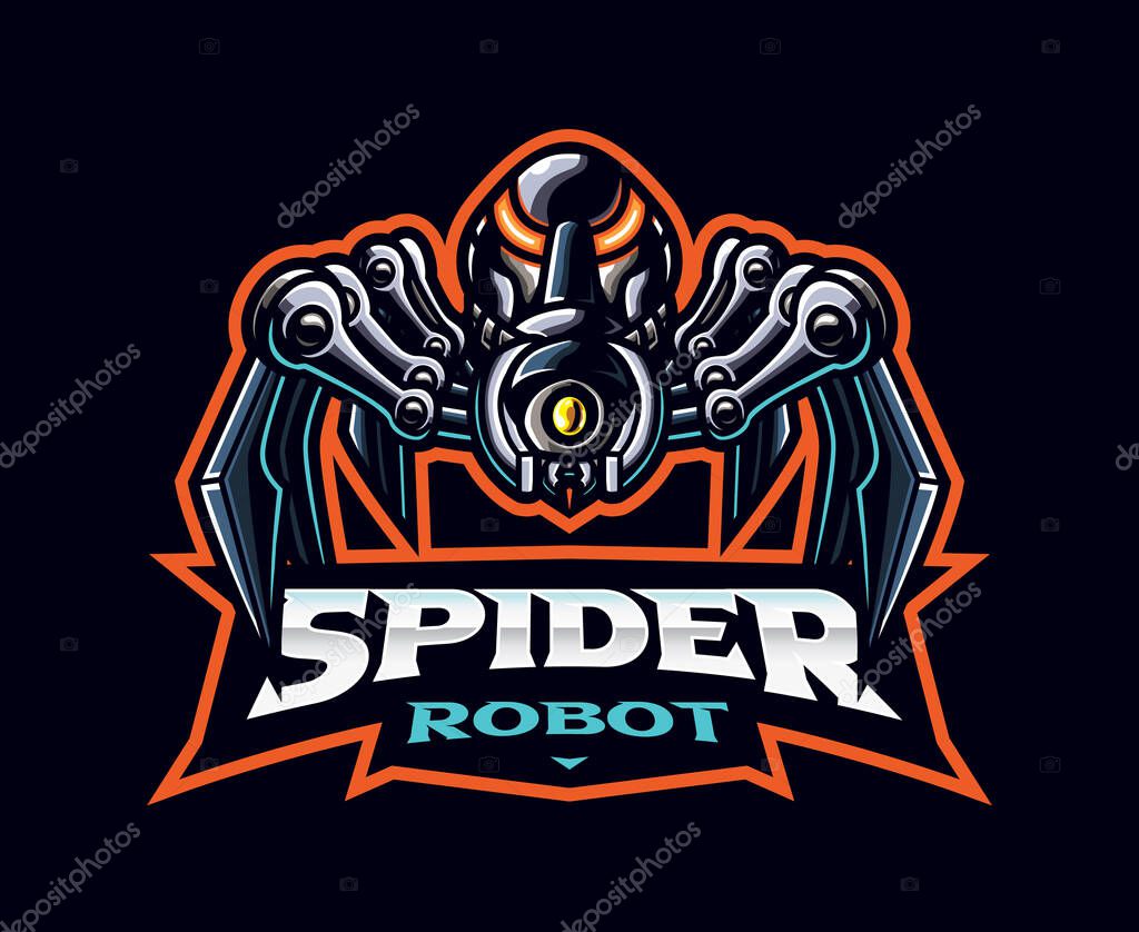 Spider robot mascot logo design. Spider cyborg vector illustration. Logo illustration for mascot or symbol and identity, emblem sports or e-sports gaming team