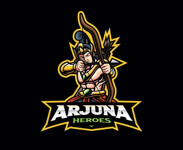 Arjuna Mascot Logo Design Arjuna Archer Vector Illustration Logo Illustration — Stock Vector