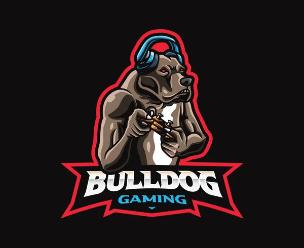 Gamer Mascot Logo Design Bulldog Gamer Vector Illustration Logo Illustration — Stok Vektör