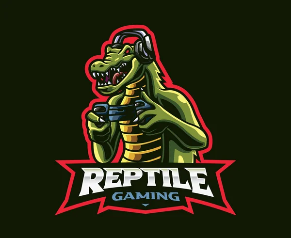 Gamer Mascot Logo Design Crocodile Gamer Vector Illustration Logo Illustration — Image vectorielle
