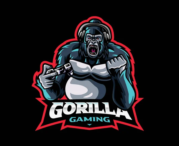 Gamer Mascot Logo Design Gorilla Gamer Vector Illustration Logo Illustration — Stock Vector