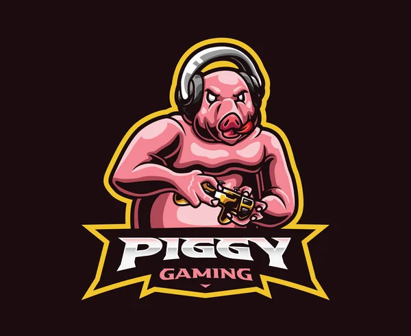 Gamer Mascot Logo Design Pig Gamer Vector Illustration Logo Illustration — Wektor stockowy
