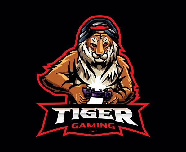 Gamer Mascot Logo Design Tiger Gamer Vector Illustration Logo Illustration — Archivo Imágenes Vectoriales