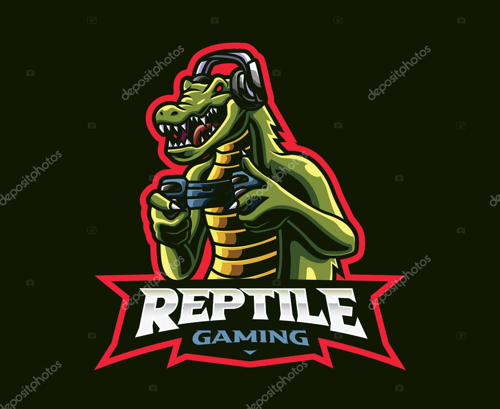 Gamer mascot logo design. Crocodile gamer vector illustration. Logo illustration for mascot or symbol and identity, emblem sports or e-sports gaming team