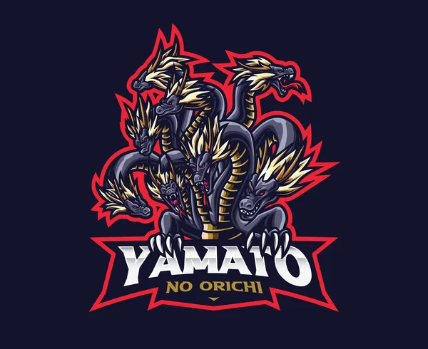 Yamata Orichi Mascot Logo Design Eight Headed Dragon Vector Illustration — Stockvector