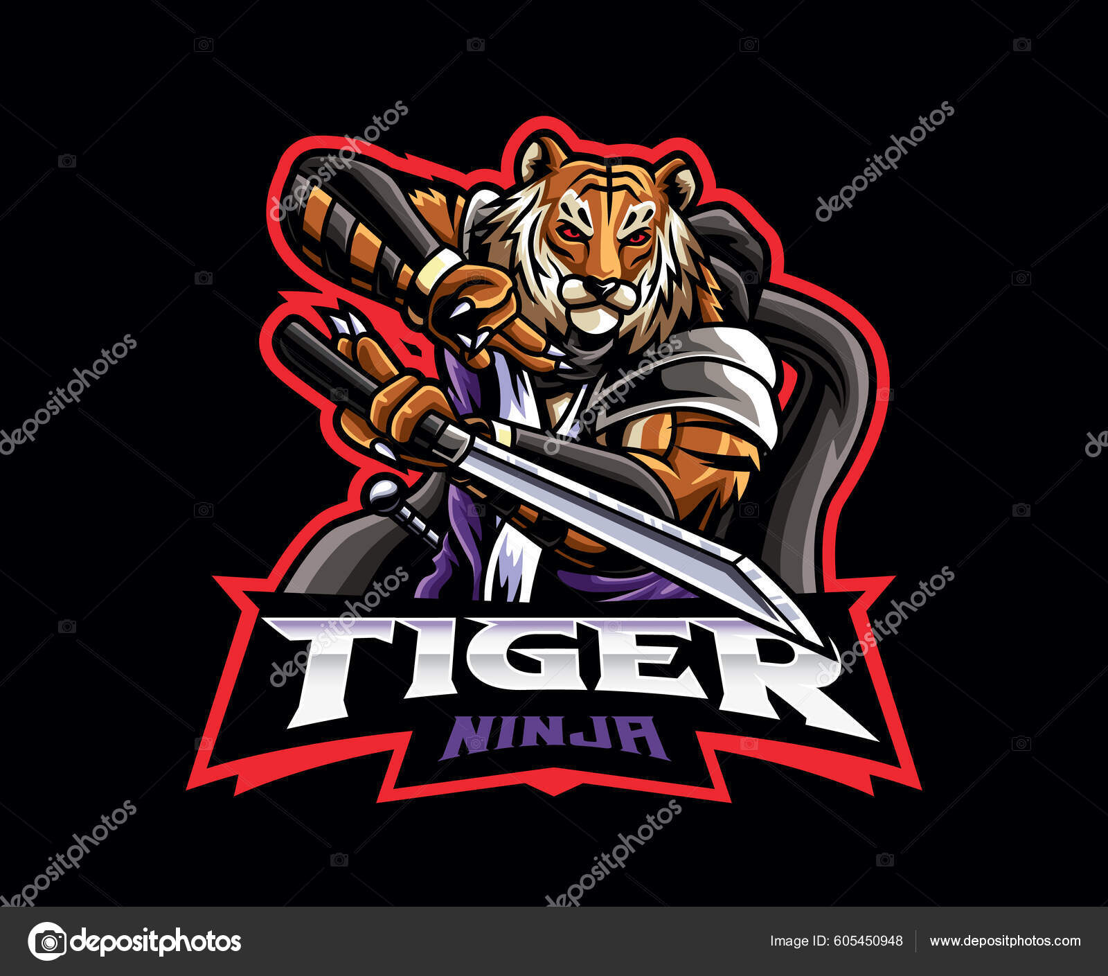 Tiger sport gaming logo design Royalty Free Vector Image