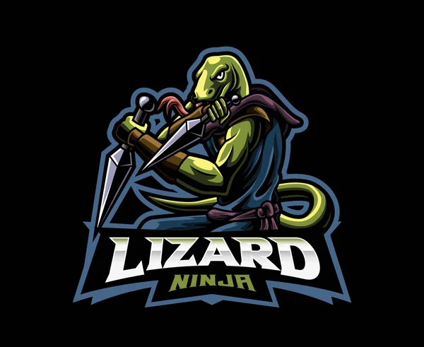 Lizard Ninja Mascot Logo Design Lizard Shinobi Vector Illustration Logo — Vettoriale Stock