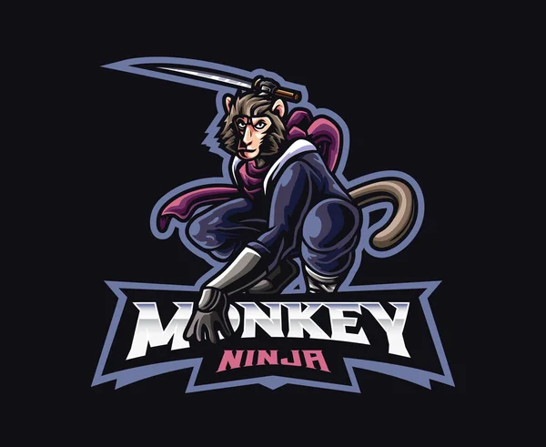 Monkey Ninja Mascot Logo Design Monkey Shinobi Vector Illustration Logo — Vettoriale Stock