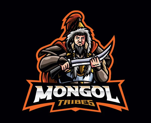 Mascotte Empire Mongol Logo Design Illustration Vectorielle Guerrier Mongol Illustration — Image vectorielle