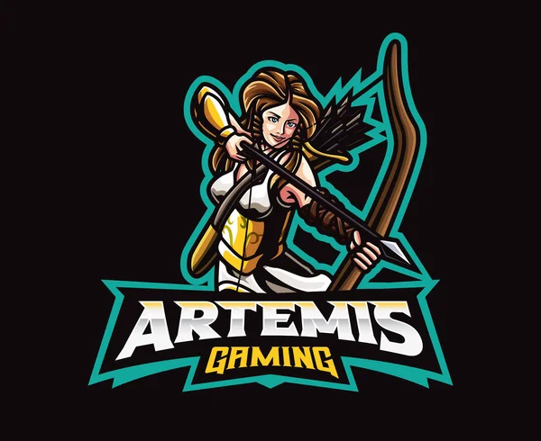 Diseño Del Logotipo Mascota Diosa Artemis Ilustración Vectorial Dios Caza — Vector de stock