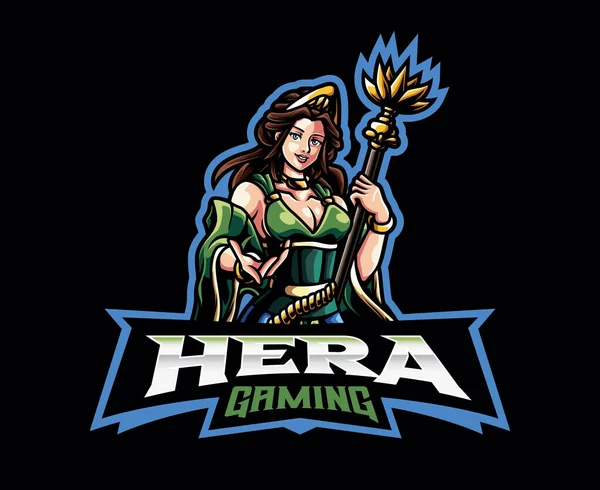 Hera Goddess Mascot Logo Design Vector Illustration Queen Gods Logo — Stock Vector