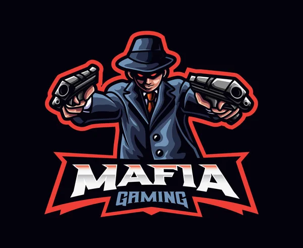 マフィアのマスコットのロゴデザイン マフィアギャングのベクトルイラスト マスコットやシンボルとアイデンティティ エンブレムスポーツやEスポーツゲームチームのためのロゴイラスト — ストックベクタ