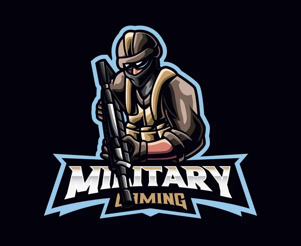 Militär Maskot Logotyp Design Soldat Med Pistolvektor Illustration Logotypillustration För — Stock vektor