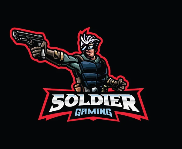 Soldier Mascot Logo Design Army Soldier Vector Illustration Logo Illustration — Stock Vector